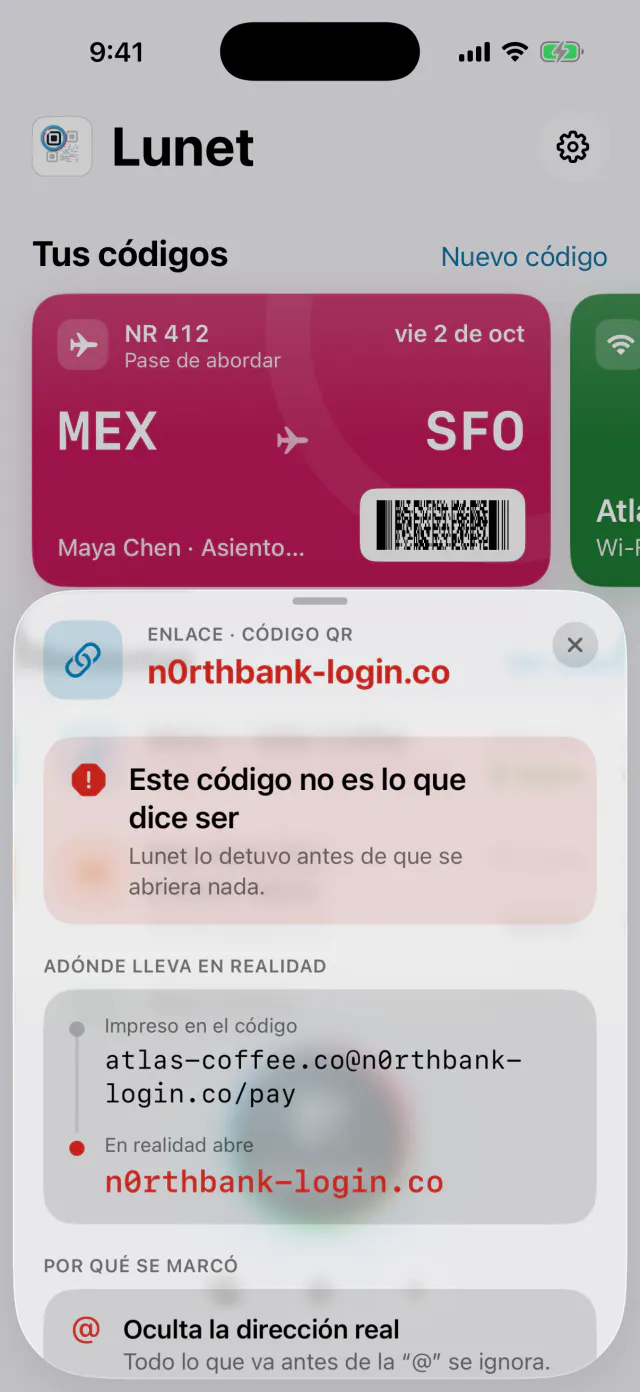 Lunet advierte que un código de n0rthbank-login.co no es lo que dice ser