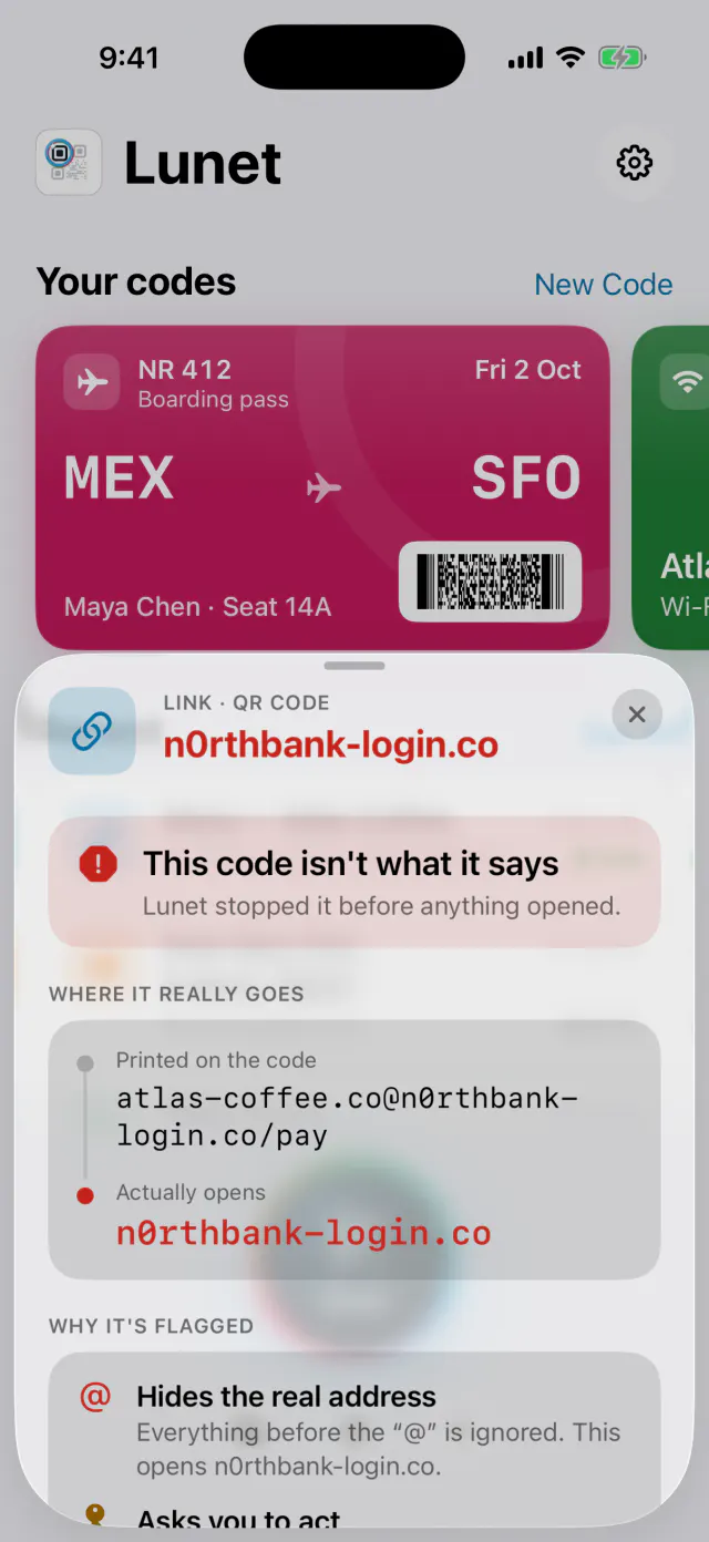 Lunet warning that a code for n0rthbank-login.co isn’t what it says