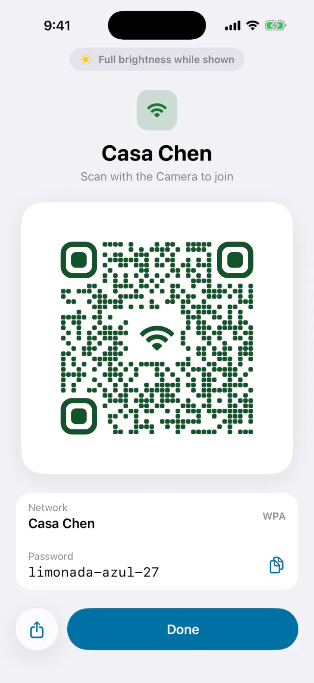 A Wi-Fi code shown full screen at full brightness